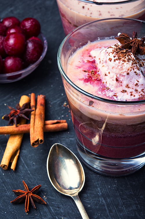 homemade ice cream with cherry flavor in a glass