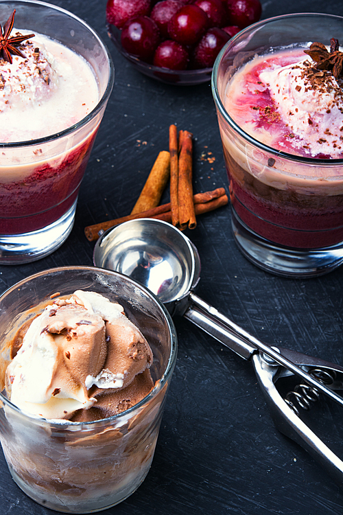 homemade ice cream with cherry flavor in a glass