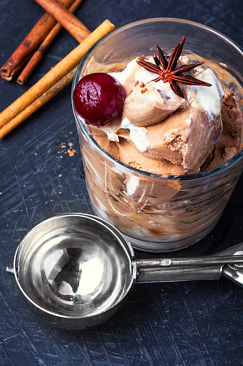 homemade ice cream with cherry flavor in a glass