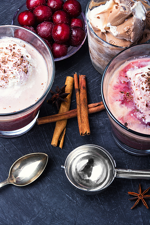 homemade ice cream with cherry flavor in a glass