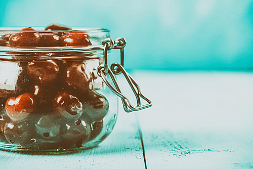 Jar Of Red Fresh Cherries