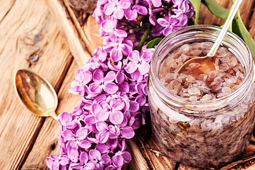 Homemade spring jam of lilac petals.Health food