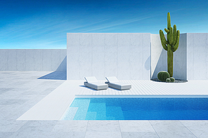luxury modern backyard with a swimming pool, 3d rendering