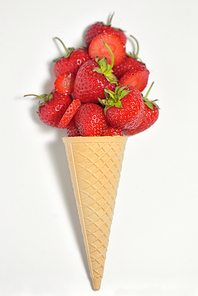 Strawberry Fruits Ice Cream in waffle cone
