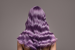 Perfect long wavy violet hair. View from behind.