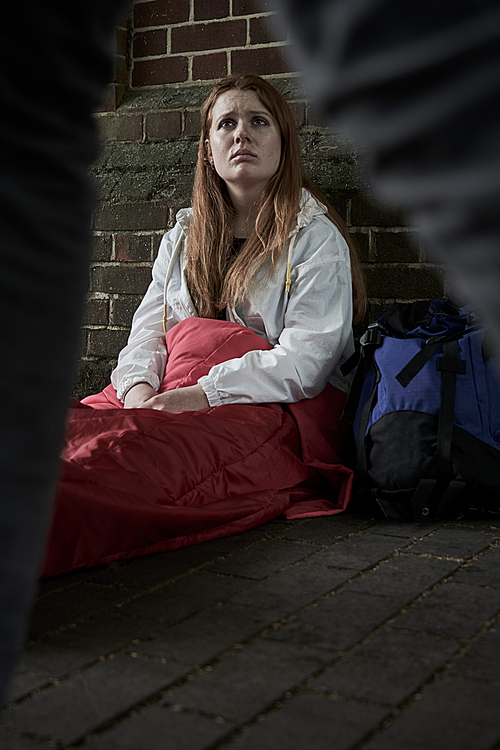 Vulnerable Teenage Girl Sleeping On The Street