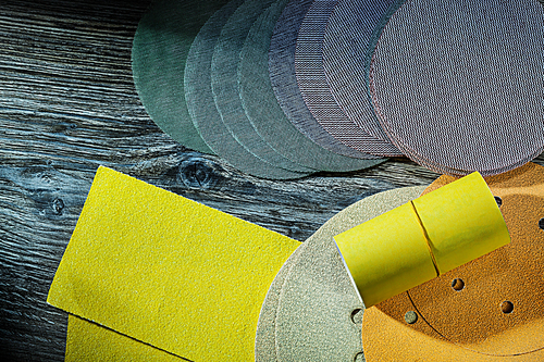 abrasive treatment tools glasspaper and sanding discs on vintage wood