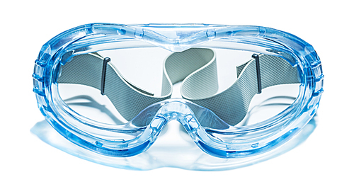 blue colored working goggles isolated on white