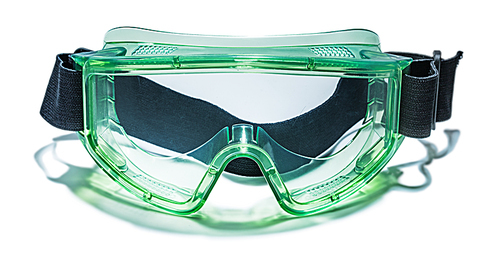 transparent green working goggles isolated on white