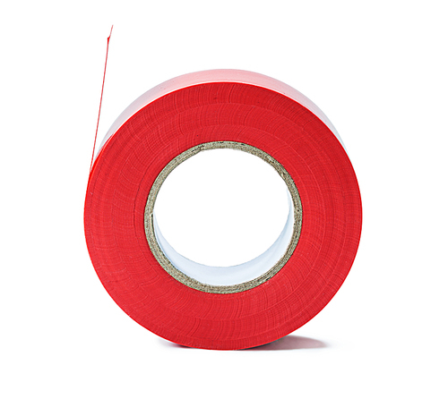 red roll of insulation tape isolated on white