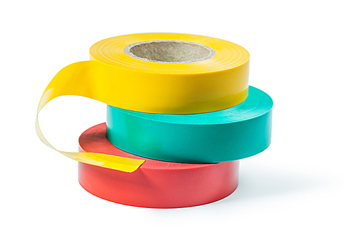 stack of three colored rolls of insulation tape