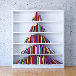 Christmas tree from books on the shelf, 3d rendering