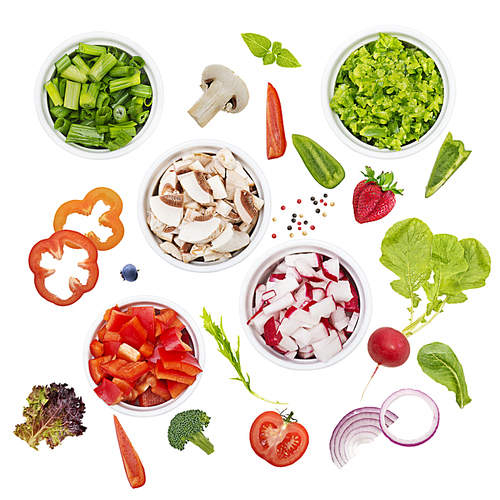 fresh vegetables and berries  isolated on white