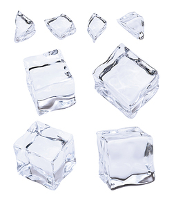 Ice and ice cubes, isolated on white