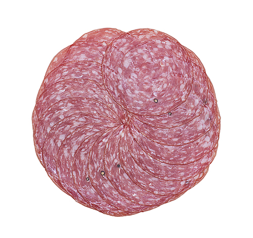 Salami slices isolated on white