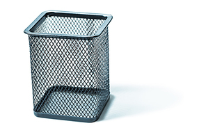 simply small black trash bin isolated on white