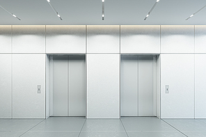 modern elevator with closed doors in office lobby, 3d rendering