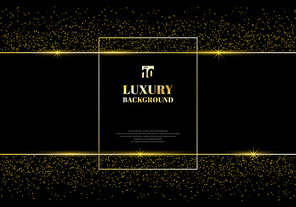 Abstract golden glitter and shiny gold frame on black background. Luxury elegant trendy style. You can use for  Invitation cards, packaging, banner, card, flyer, invitation, party,  advertising. etc. Vector illustration