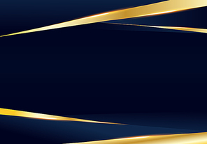Abstract template dark blue and golden luxury premium background with luxury triangles pattern and gold lighting lines. Vector illustration