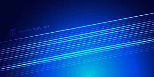 Abstract striped bright blue glowing lines on dark background technology style. Space for text. Vector illustration