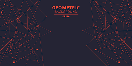 Technology abstract triangles shapes red color with connecting dots and lines with copy space. Big data visualization. Connection structure. Vector science background illustration.