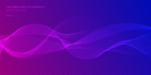 Abstract lines waves on purple and blue colors background for design elements in technology futuristic style. Vector illustration