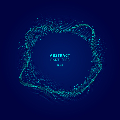 Abstract illuminated blue circle shape of particles array on dark background Technology concept. Digital explosion. Futuristic vector illustration