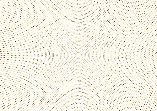 Abstract golden splash or halftone glittering effect with dot radial pattern and glowing lights on white background. Vector illustration