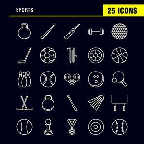 Sports  Line Icons Set For Infographics, Mobile UX/UI Kit And Print Design. Include: Weight Lifting, Weight, Sports, Games, Baseball, Bat, Sports, Eps 10 - Vector