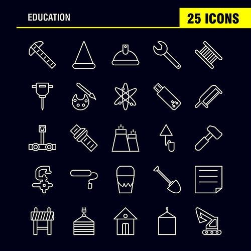 Education Line Icons Set For Infographics, Mobile UX/UI Kit And Print Design. Include: Crane, Lift, Lifting, Hook, Hardware, Wrench, Tools, Hardware, Collection Modern Infographic Logo and Pictogram. - Vector