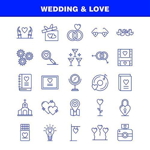 Wedding And Love Line Icons Set For Infographics, Mobile UX/UI Kit And Print Design. Include: Bulb, Idea, Love, Heart, Wedding, Movies, Video, Love, Icon Set - Vector
