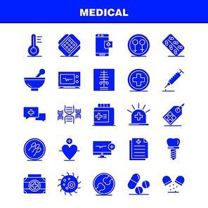 Medical Solid Glyph Icons Set For Infographics, Mobile UX/UI Kit And Print Design. Include: Computer, Beat, Pulse, Medical, Drug, Medical, Pills, Bone, Icon Set - Vector