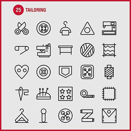 Tailoring Line Icon Pack For Designers And Developers. Icons Of Knit, Machine, Scissors, Sewing, Buttons, Knit, Machine, Sewing, Vector