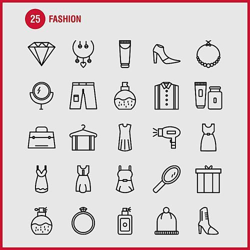 Fashion Line Icons Set For Infographics, Mobile UX/UI Kit And Print Design. Include: Cap, Hat, Garments, Cloths, Dress, Hat, Garments, Cloths, Collection Modern Infographic Logo and Pictogram. - Vector
