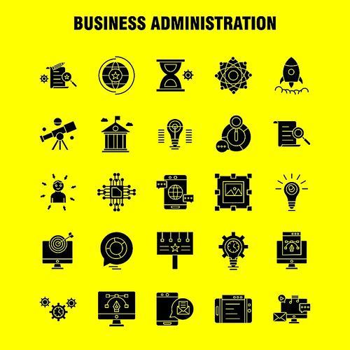 Business Administration Solid Glyph Icons Set For Infographics, Mobile UX/UI Kit And Print Design. Include: Eye, Eye Ball, Focus, Target, Chemical Bonding, Chemical, Eps 10 - Vector