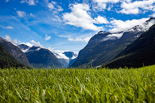 Beautiful Nature Norway natural landscape. lovatnet lake Lodal valley.