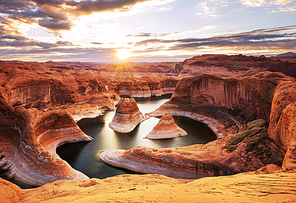 Reflection canyon in Powell lake, USA. Travel background.