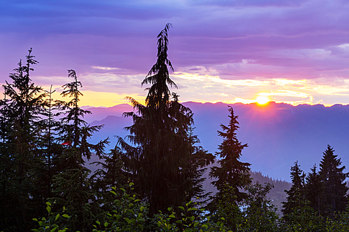 Scenic Sunset in the mountains. Autumn season.