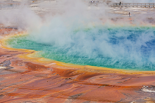 Inspiring natural background. Pools and  geysers  fields  in Yellowstone National Park, USA.