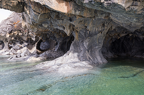 Unusual marble caves on the lake of General Carrera, Patagonia, Chile. Carretera Austral trip.