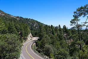 A winding road along Mt Lemmon Scenic byway near Tucson, Arizona