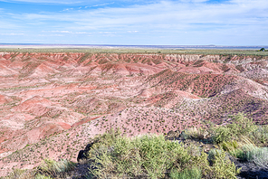 Bright red and orange formations in the Painted Desert region of Petrified Forest National Park