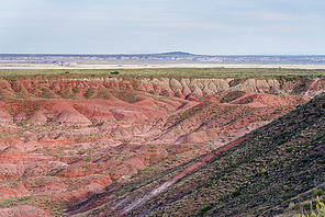 Bright red and orange formations in the Painted Desert region of Petrified Forest National Park