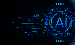 Artificial Intelligence with HUD Elements. AI and Machine Learning Concept - Illustration Vector