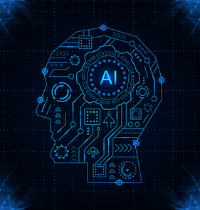 Human Brain Mind Head with Artificial Intelligence (AI), Future Innovation - Illustration Vector
