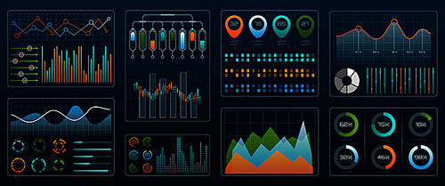 Futuristic Technology Interface for Presentation. Management Data Screen with Colored Charts and Diagrams - Illustration Vector