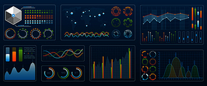 Futuristic Technology Interface for Presentation. Set Colored Charts and Diagrams - Illustration Vector