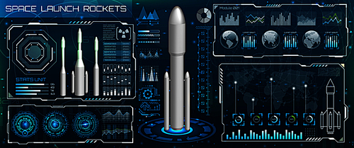 Space Launch Interface Rockets, Sky-fi HUD. Head Up Display. Template UI, Virtual Reality - Illustration Vector