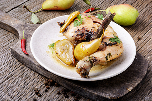 Chicken stewed in pear sauce.Autumnal meat dish