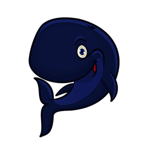 Joyful smiling blue sperm whale cartoon character for sea adventure hero or underwater wildlife mascot design with funny cachalot preparing for deep dive